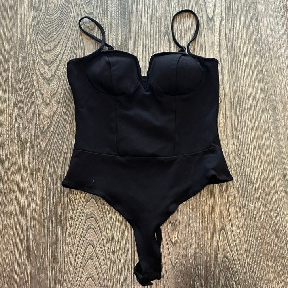 Guess Los Angeles Black Corset Bodysuit V-Underwire Spaghetti Straps Size M